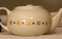 Beige Stoneware or Heavy China Tea Pot, Art Deco Look