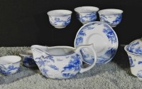 Blue Willow Style Japanese Tea Set in Fine Thin China