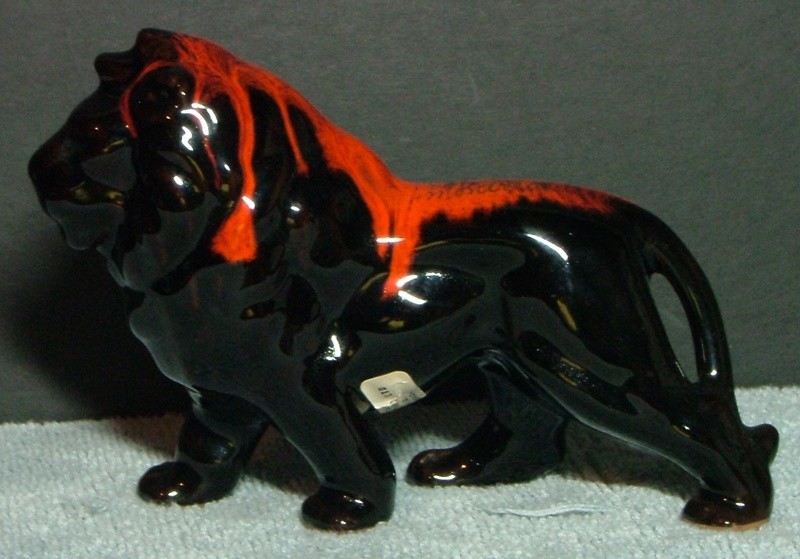 Canuck Pottery Lion from Quebec, Canada, Marked ‘Montreal’ on Back, Original Label