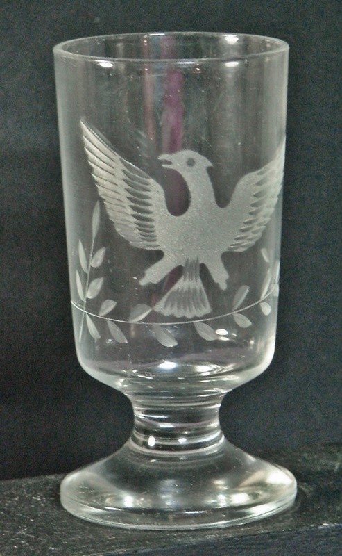 Unusual Acid Etched Footed Crystal Tumbler with Eagle